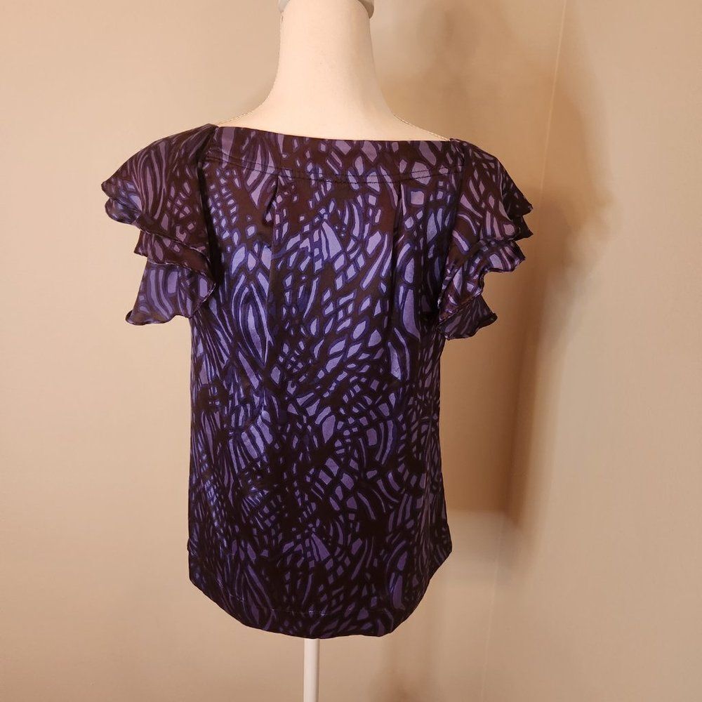 Banana Republic Purple and Black Silk Flutter Sleeve Blouse - Picture 8 of 9